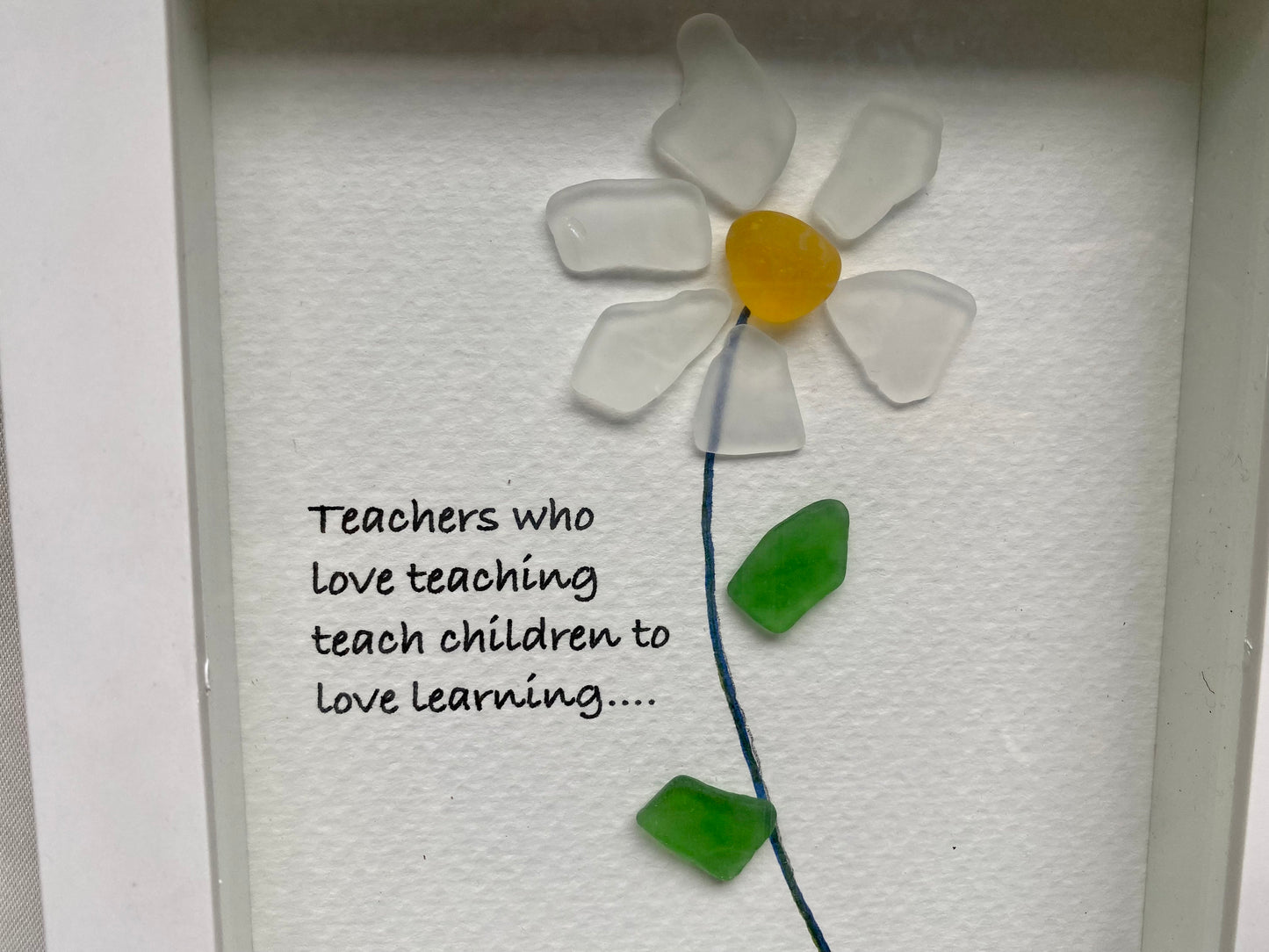 Sea Glass Pebble Art, Pebble Art Flower, Gift for Teacher, Friendship Gift, Seaglass Picture, Teacher Gift