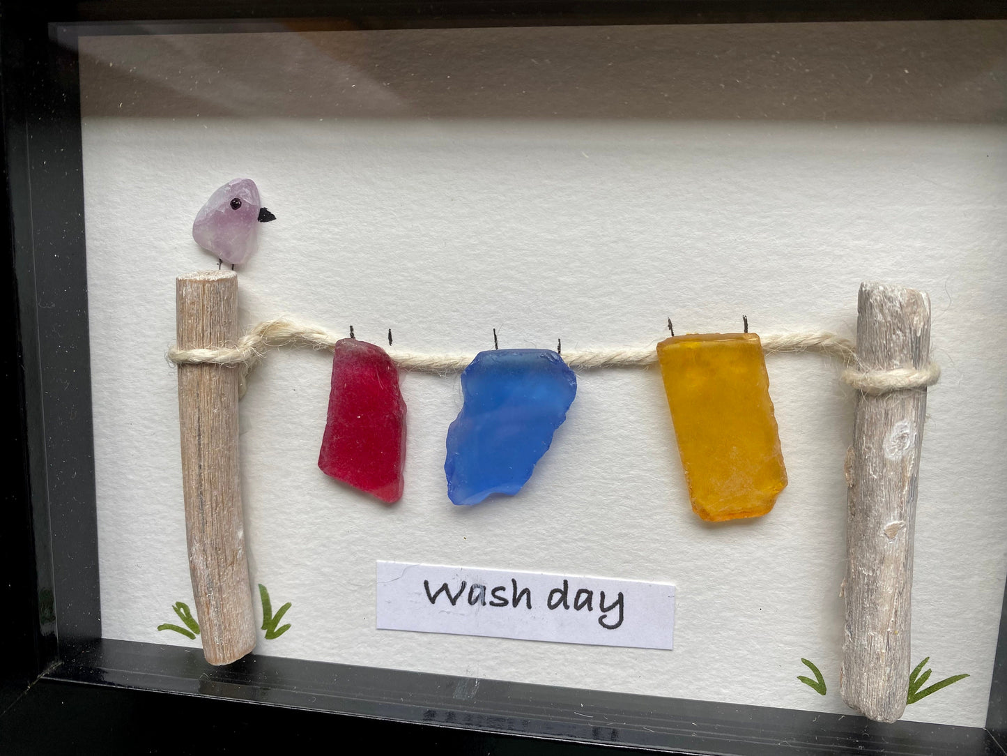 Sea Glass Pebble Art, Pebble Art Clothes Line, Gift for Her, Friendship Gift, Seaglass Picture, Housewarming Gift, Wash Day