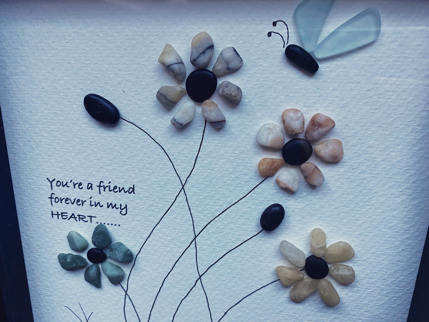 Sea Glass Pebble Art, Pebble Art Flowers, Gift for Her, Friendship Gift, Seaglass Picture, Best Friend Gift