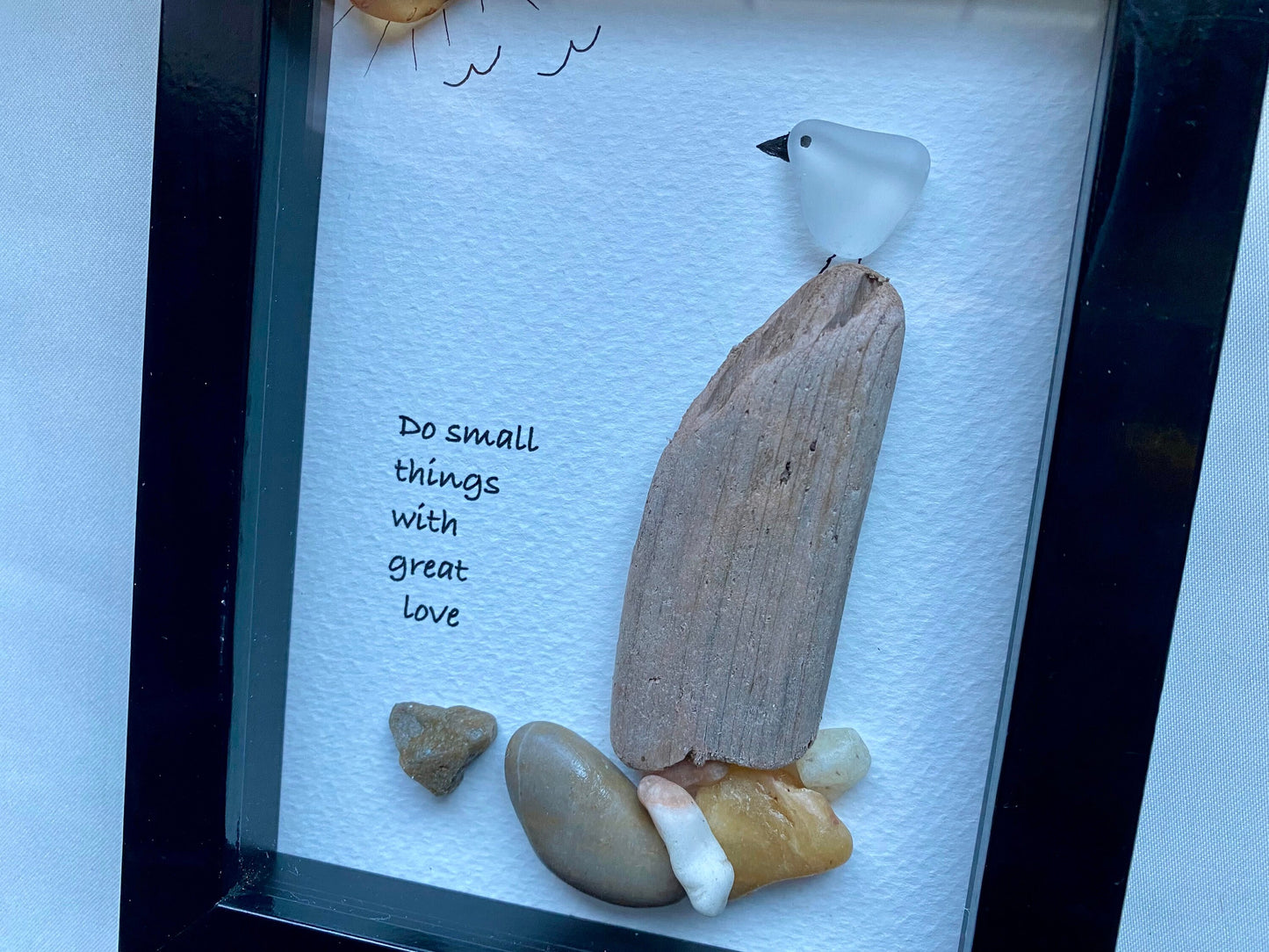 Sea Glass Pebble Art, Pebble Art Birds, Gift for Her, Friendship Gift, Seaglass Picture, Do Small Things With Great Love