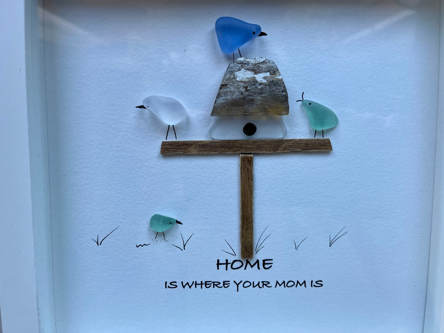 Sea Glass Pebble Art, Pebble Art Flowers, Gift for Mom, Mothers Day Gift, Seaglass Picture, Home is Where Mom Is