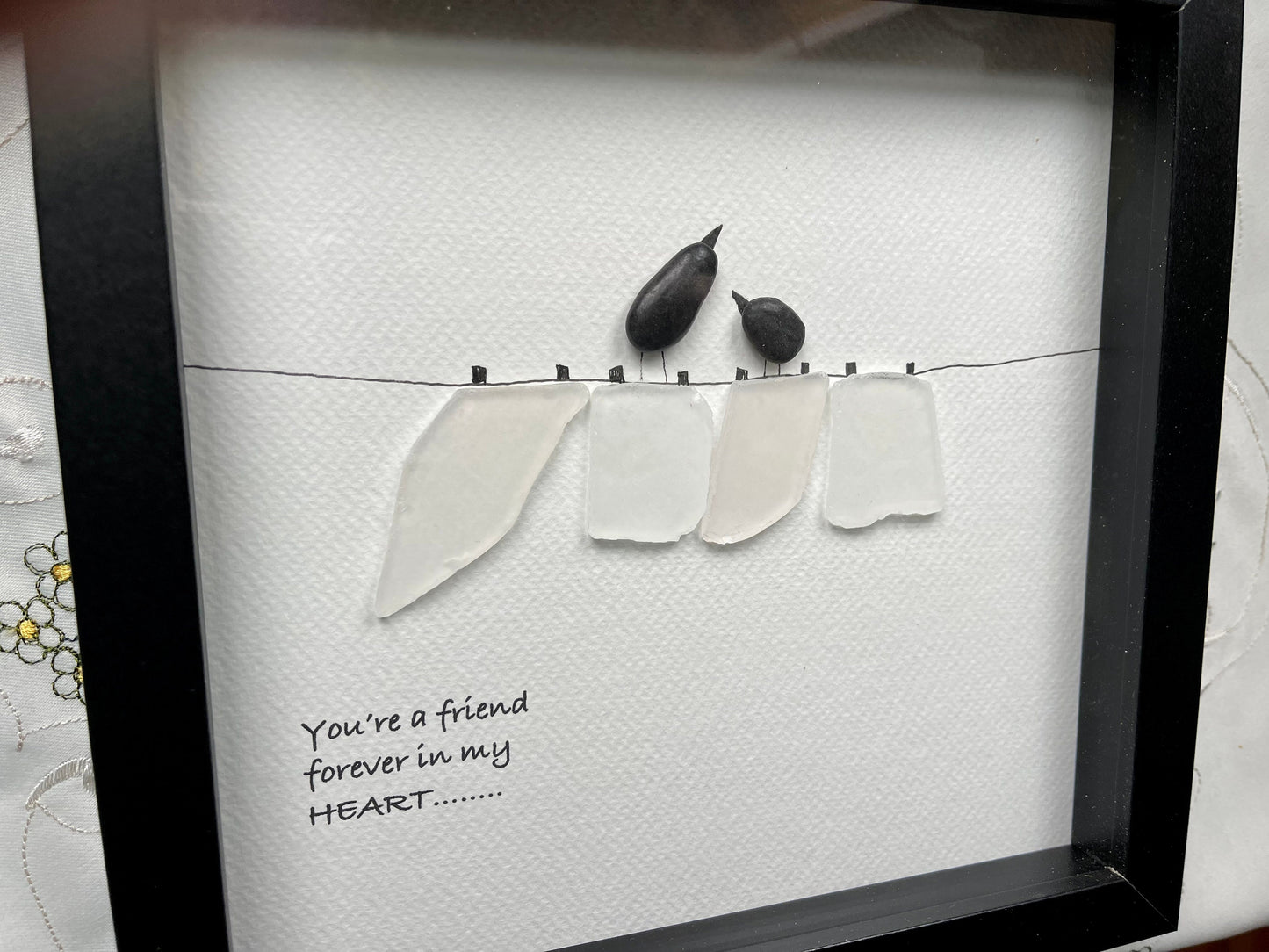 Sea Glass Pebble Art, Pebble Art Birds, Gift for Her, Friendship Gift, Seaglass Picture, Bird Lover Gift
