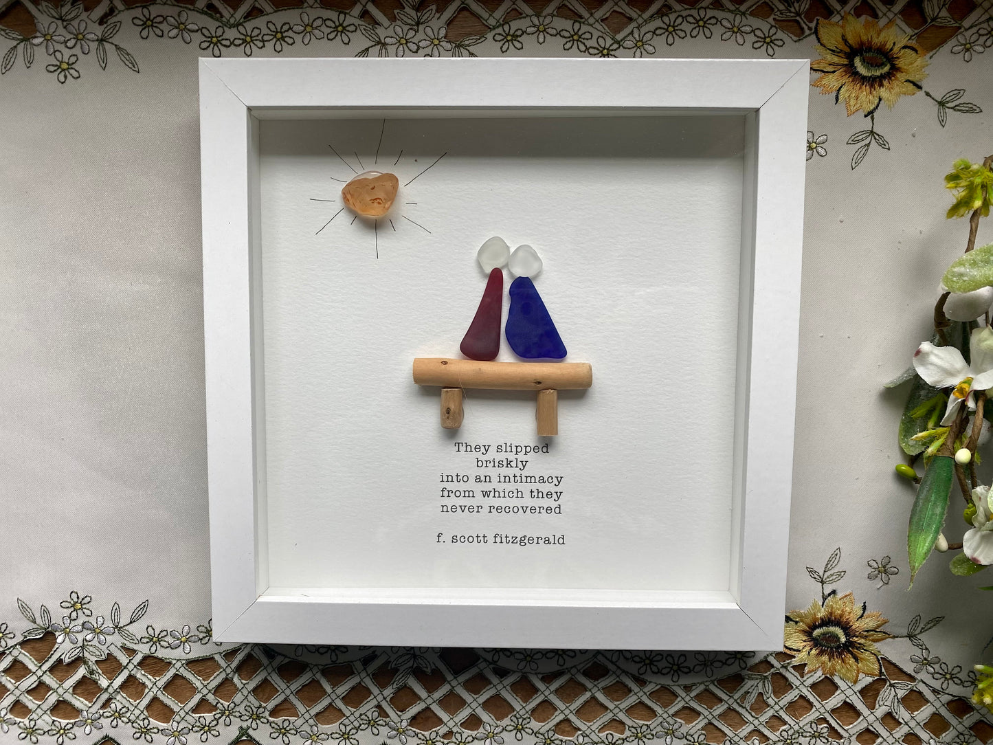 Sea Glass Pebble Art, Pebble Art Love, Gift for Her, Anniversary Gift, Seaglass Picture, F Scott Fitzgerald Quote