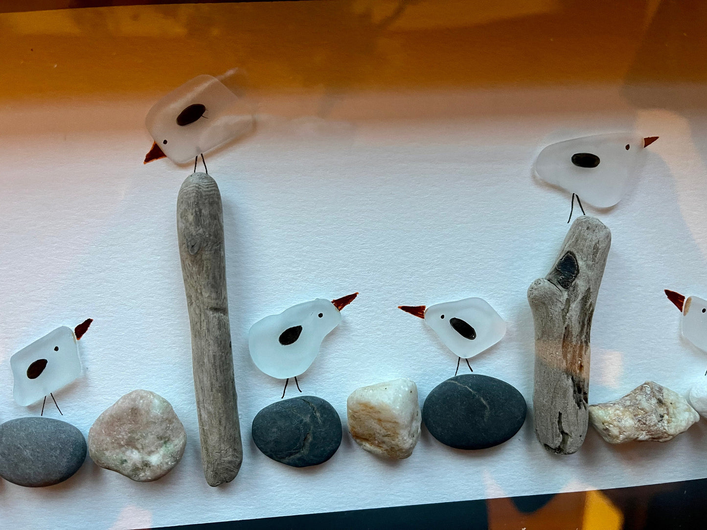Sea Glass Pebble Art, Pebble Art Birds, Gift for Her, Friendship Gift, Seaglass Picture, Bird Lover Gift
