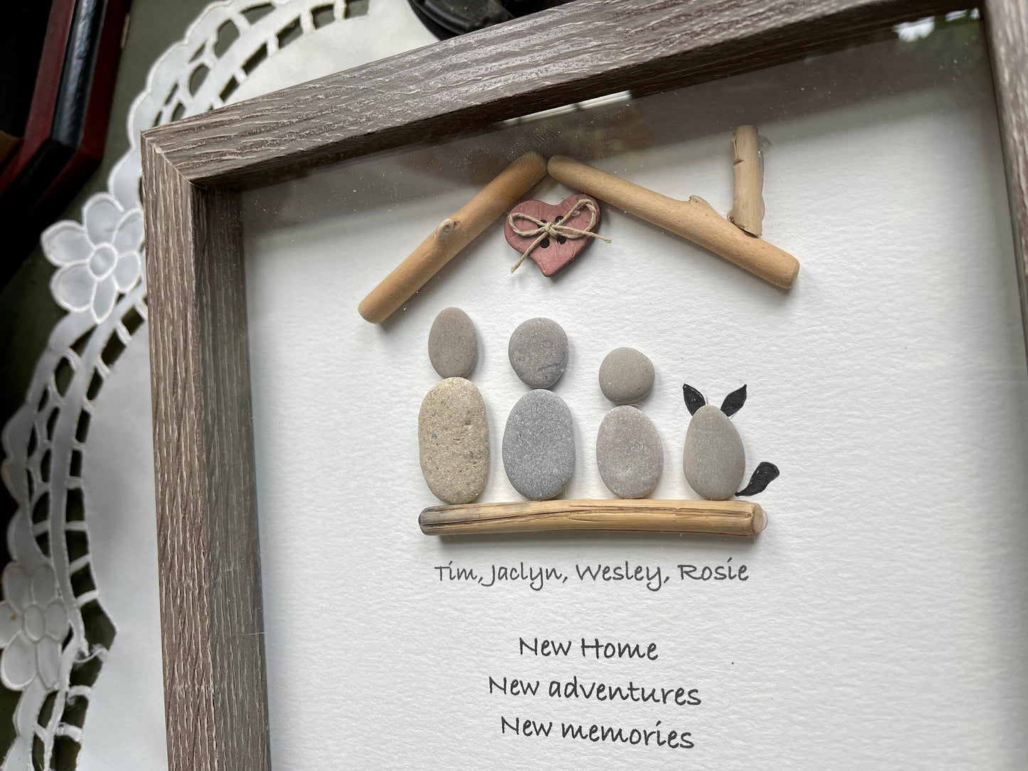 Sea Glass Pebble Art, Pebble Art Birds, Gift for Her, Mother Gift, Grandmother Gift, Seaglass Picture, Family in Home
