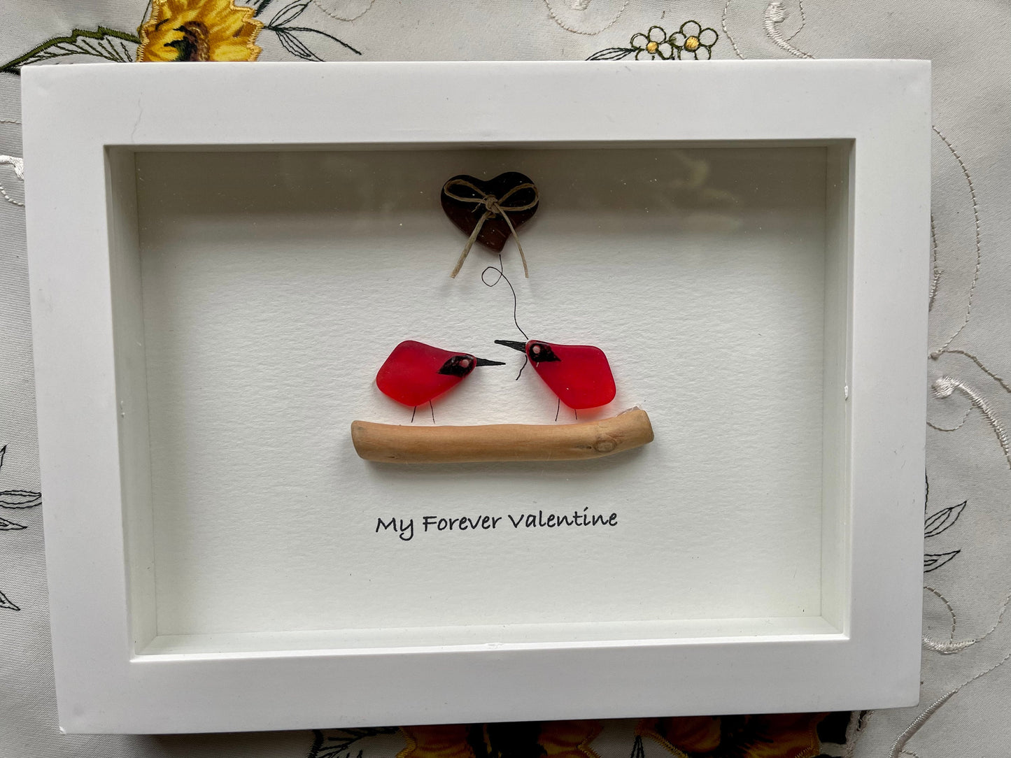 Sea Glass Love Birds Pebble Art: Framed Valentine's Gift
