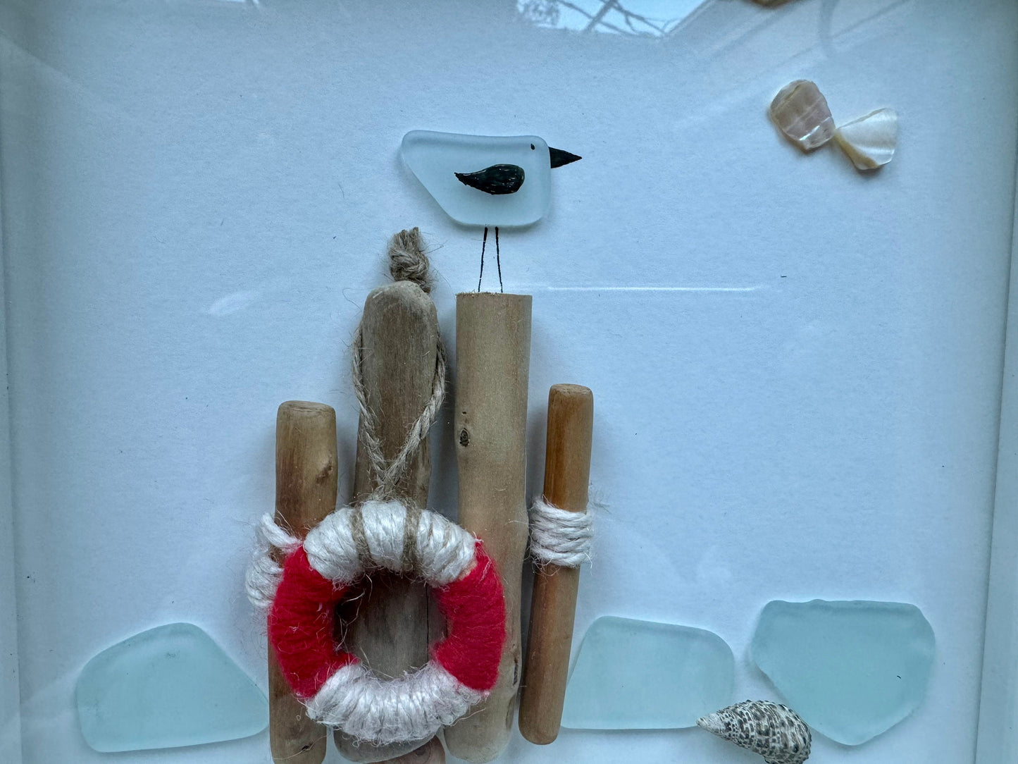 Sea Glass Pebble Art, Pebble Art Seagull, Gift for Her, Seaglass Picture, Coastal Artwork