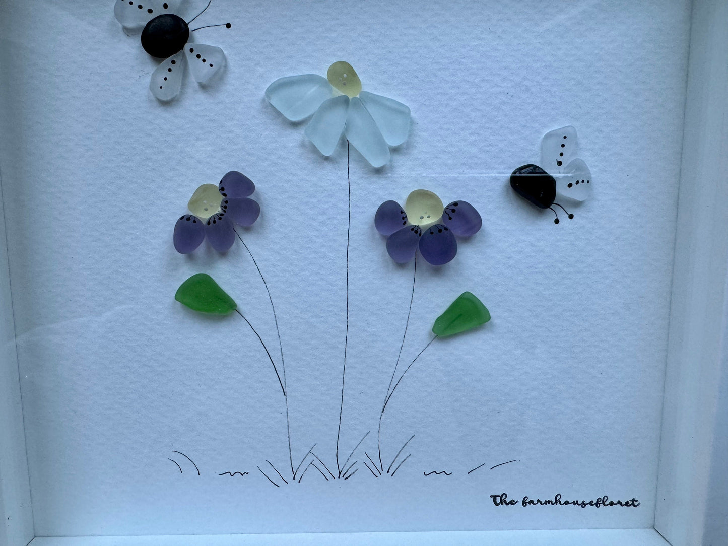 Sea Glass Pebble Art, Pebble Art Flowers, Gift for Her, Friendship Gift, Seaglass Picture, Any Occasion