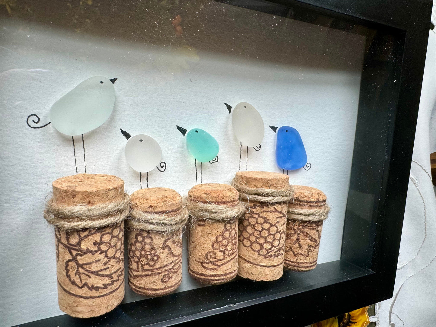 Sea Glass Pebble Art, Pebble Art Beach Umbrella, Gift for Her, Friendship Gift, Seaglass Picture, Beach Decor