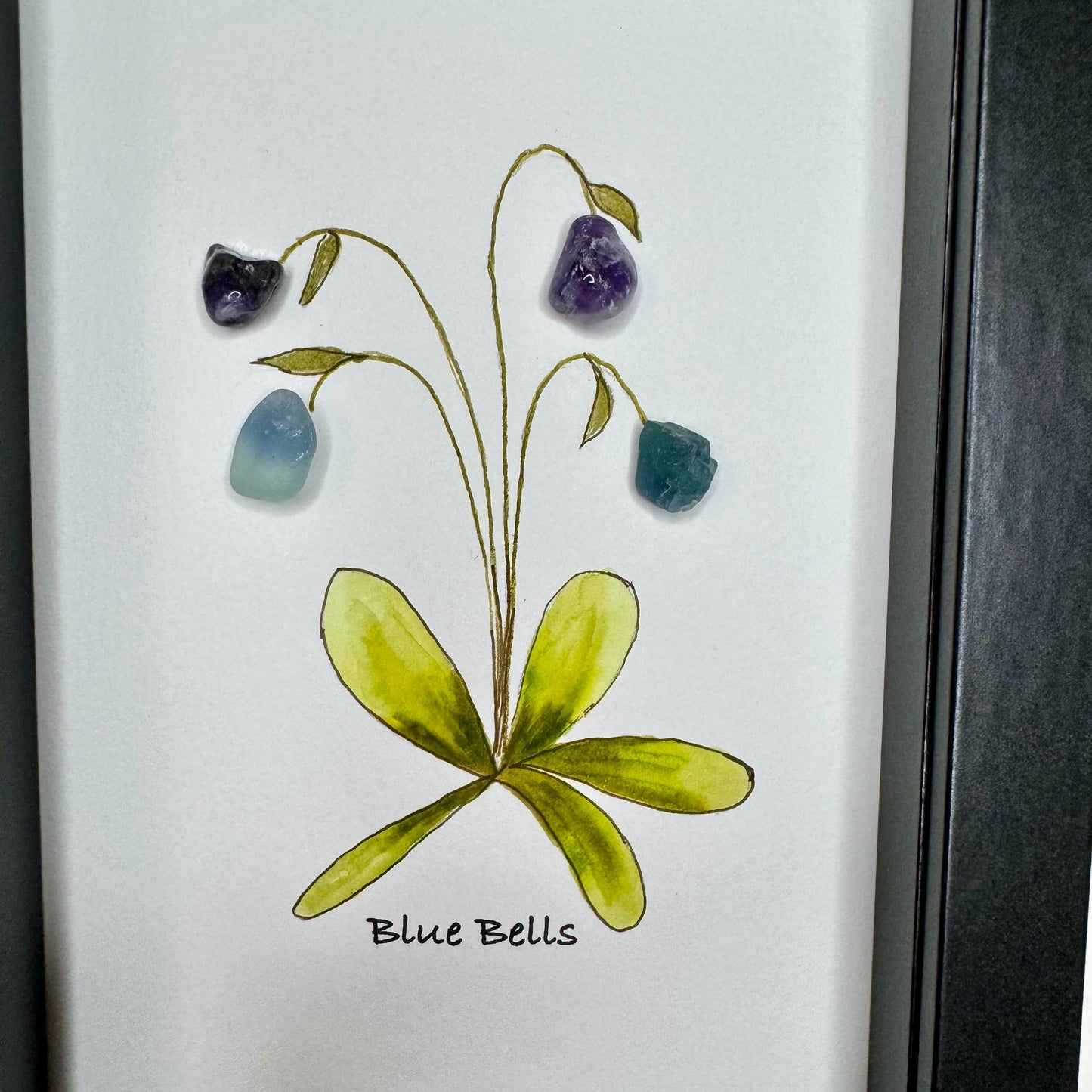 Sea Glass Pebble Art, Pebble Art Flowers, Gift for Her, Friendship Gift, Seaglass Picture, Blue Bell