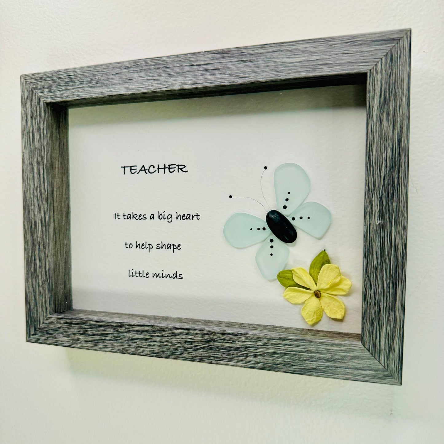 Sea Glass Pebble Art, Pebble Art Flower, Gift for Teacher, Friendship Gift, Seaglass Picture, Teacher Gift