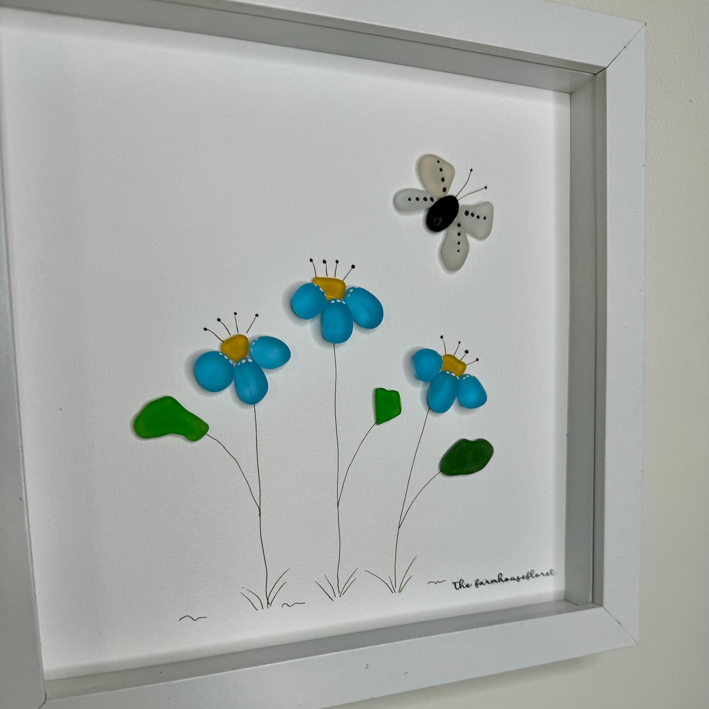 Sea Glass Pebble Art, Pebble Art Flowers, Gift for Her, Friendship Gift, Seaglass Picture, Any Occasion
