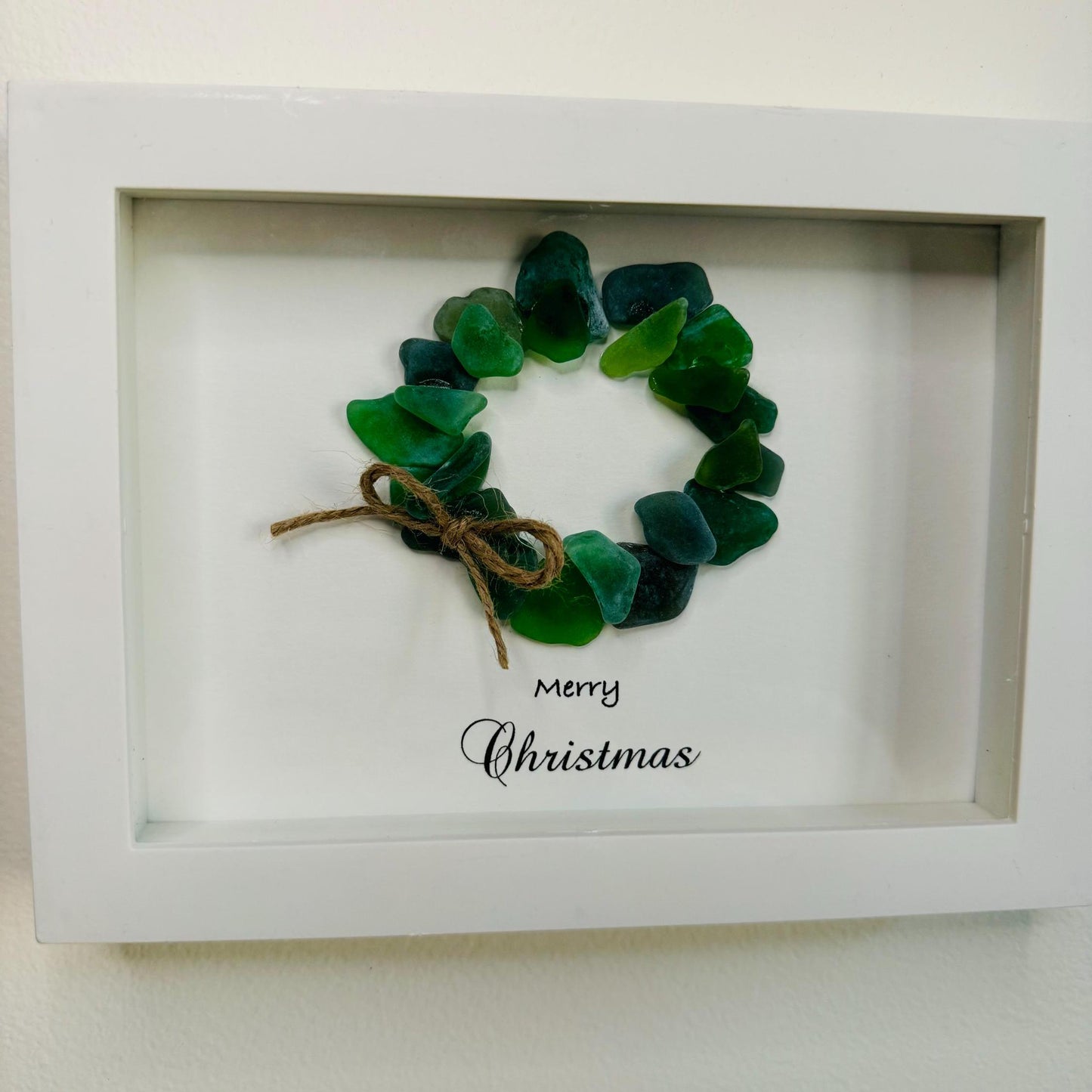 Sea Glass Pebble Art, Seaglass Christmas, Gift for Her, Friendship Gift, Seaglass Picture, Holiday Hostess Gift, Christmas Wreath