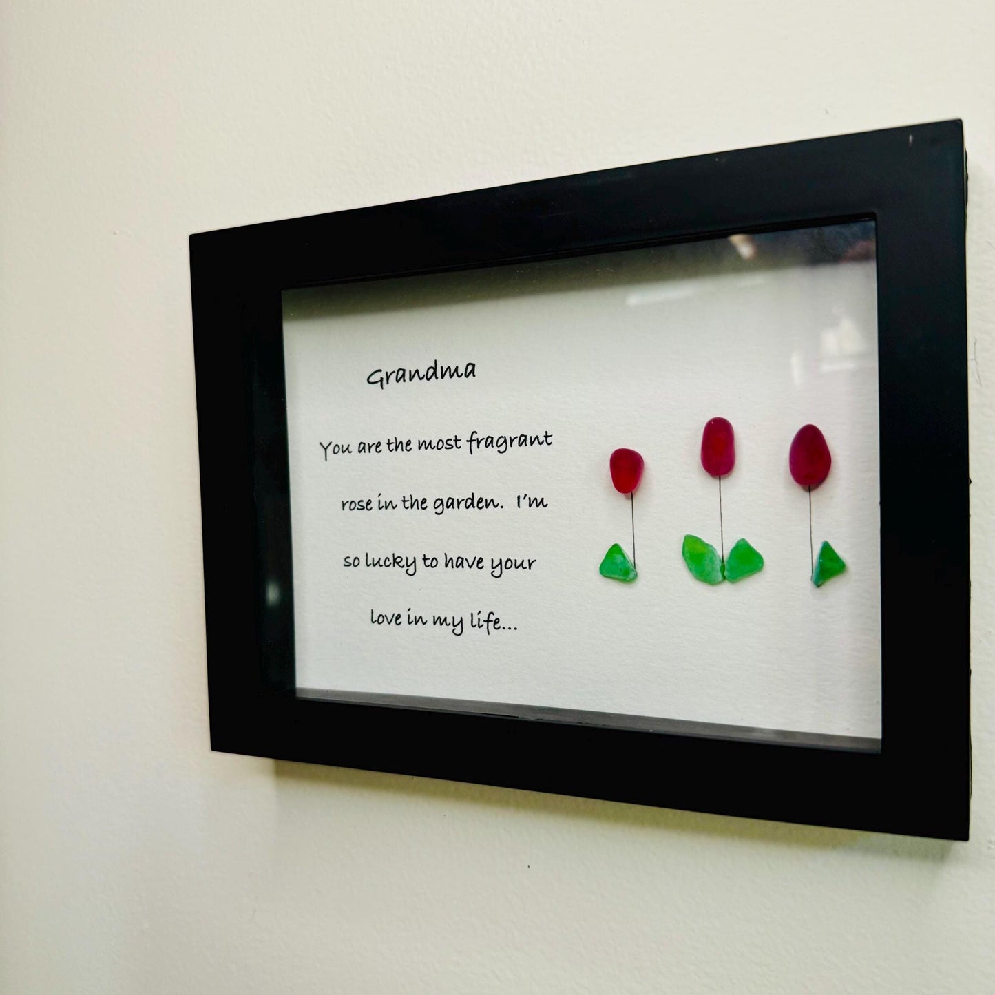 Sea Glass Pebble Art, Pebble Art Flower, Gift for Grandmother, Grandparent Gift, Seaglass Picture, Grandmother Gift