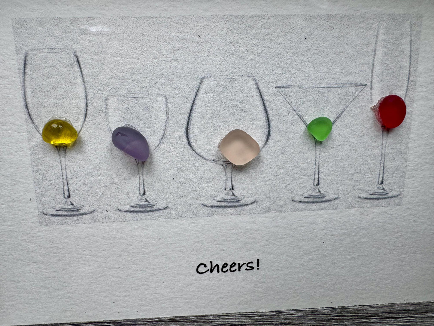 Sea Glass Pebble Art, Pebble Art Birds, Gift for Her, Friendship Gift, Seaglass Picture, Girlfriend gift, Wine Lover