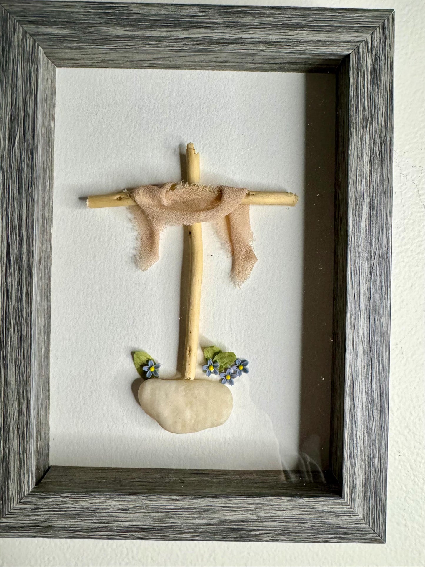 Sea Glass Pebble Art, Pebble Art Cross, Gift for Her, Religious Gift, Seaglass Picture, Blessings