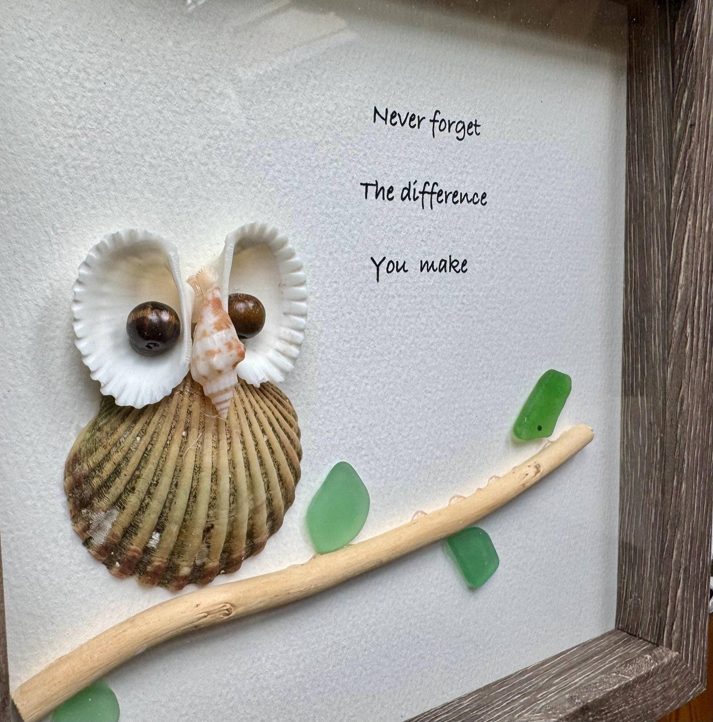 Sea Glass Pebble Art, Pebble Art Flower, Gift for Teacher, Friendship Gift, Seaglass Picture, You Make A Difference, Owl