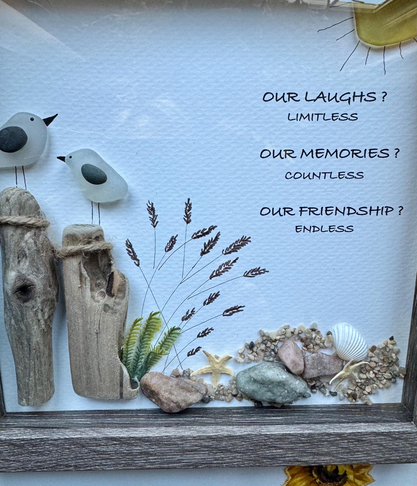 Sea Glass Beach Scene • Coastal Wall Art • Friendship Gift for Beach Lovers • Driftwood & Pebble Art • Ocean Themed Home Decor
