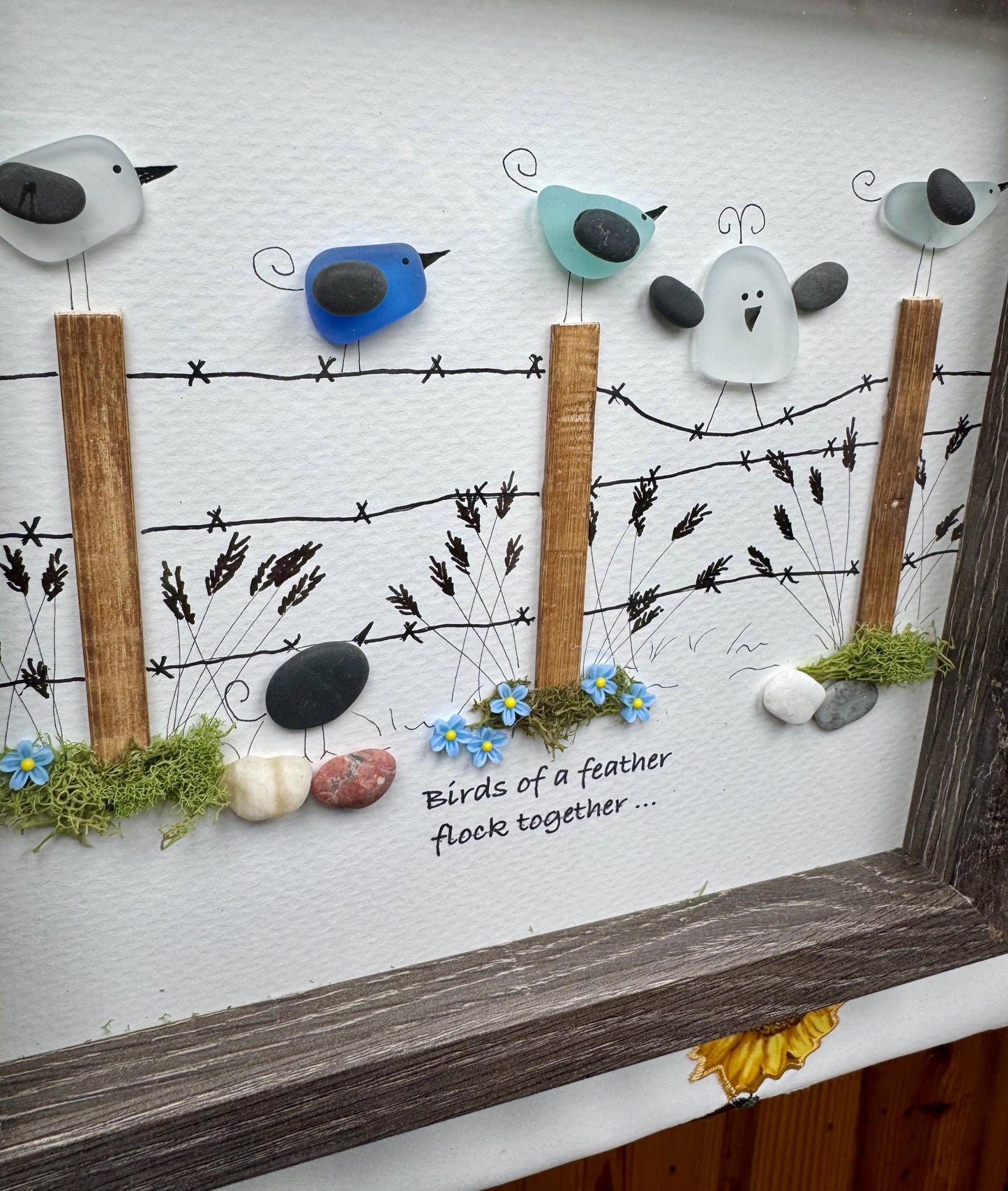 Sea Glass Bird Art: New England Pebble Family Gift