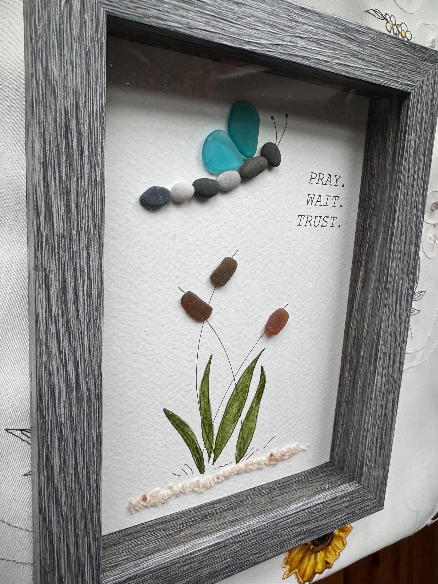 Sea Glass Dragonfly Pebble Art: Framed Friendship Gift