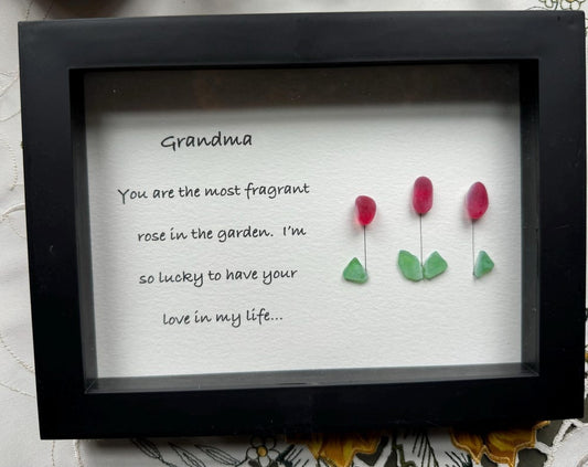 Sea Glass Pebble Art, Grandmother Gift