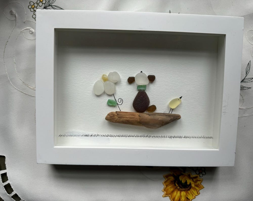 Sea Glass Pebble Art, Dog Lover Gift