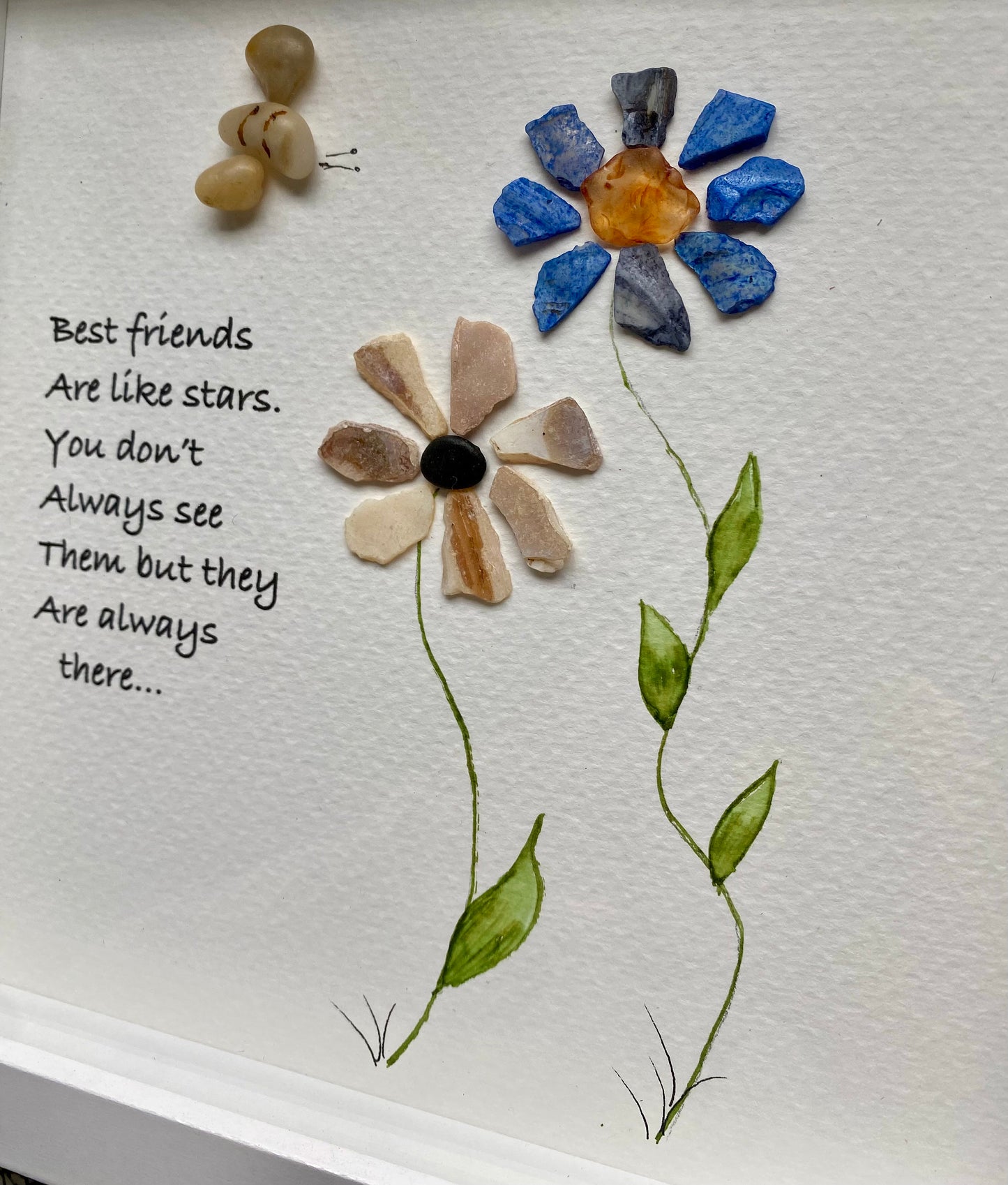 Sea Glass Pebble Art, Pebble Art Flowers, Gift for Her, Friendship Gift, Seaglass Picture, Best Friend Gift
