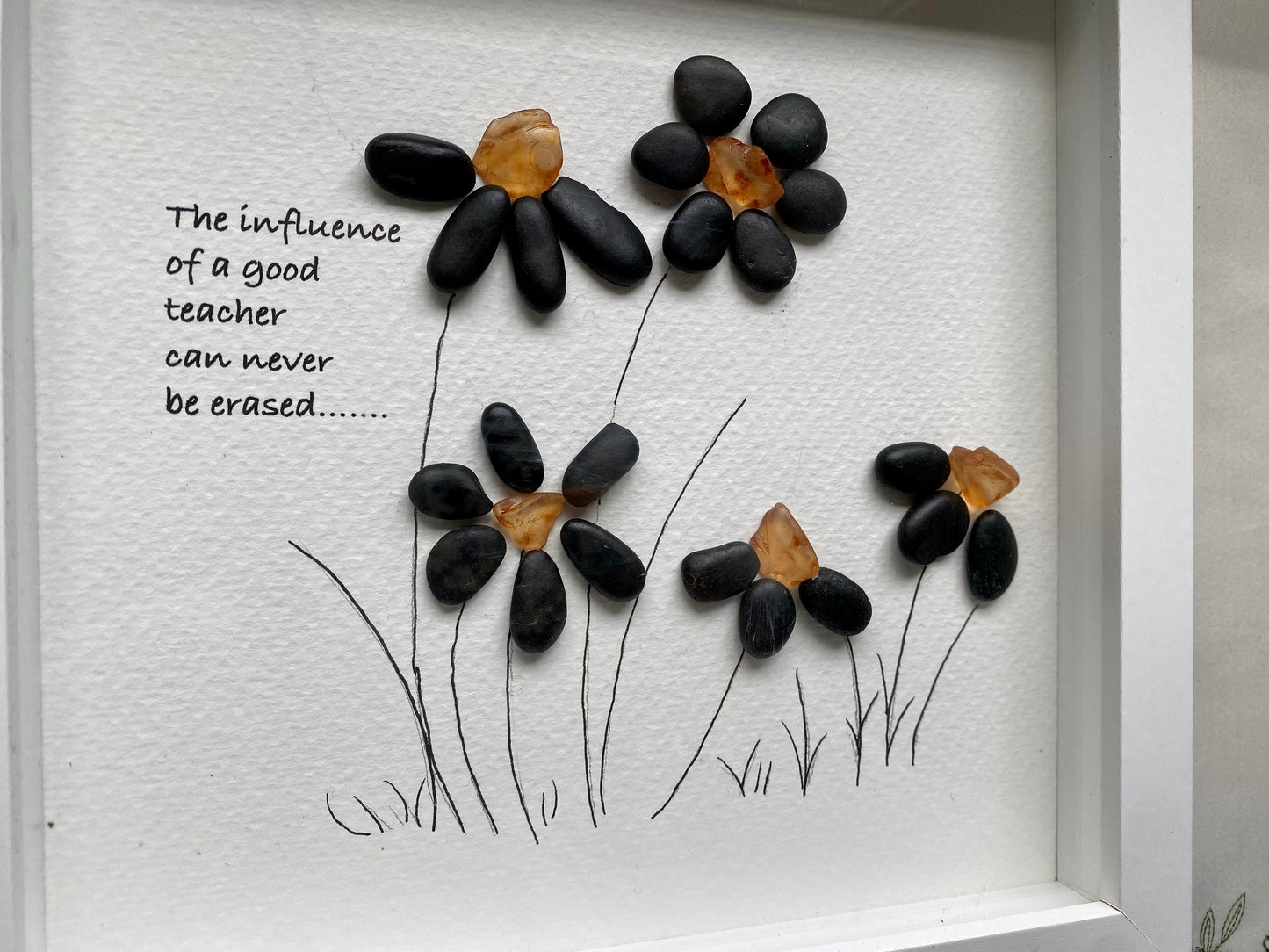 Sea Glass Pebble Art, Pebble Art Flower, Gift for Teacher, Friendship Gift, Seaglass Picture, Teacher Gift