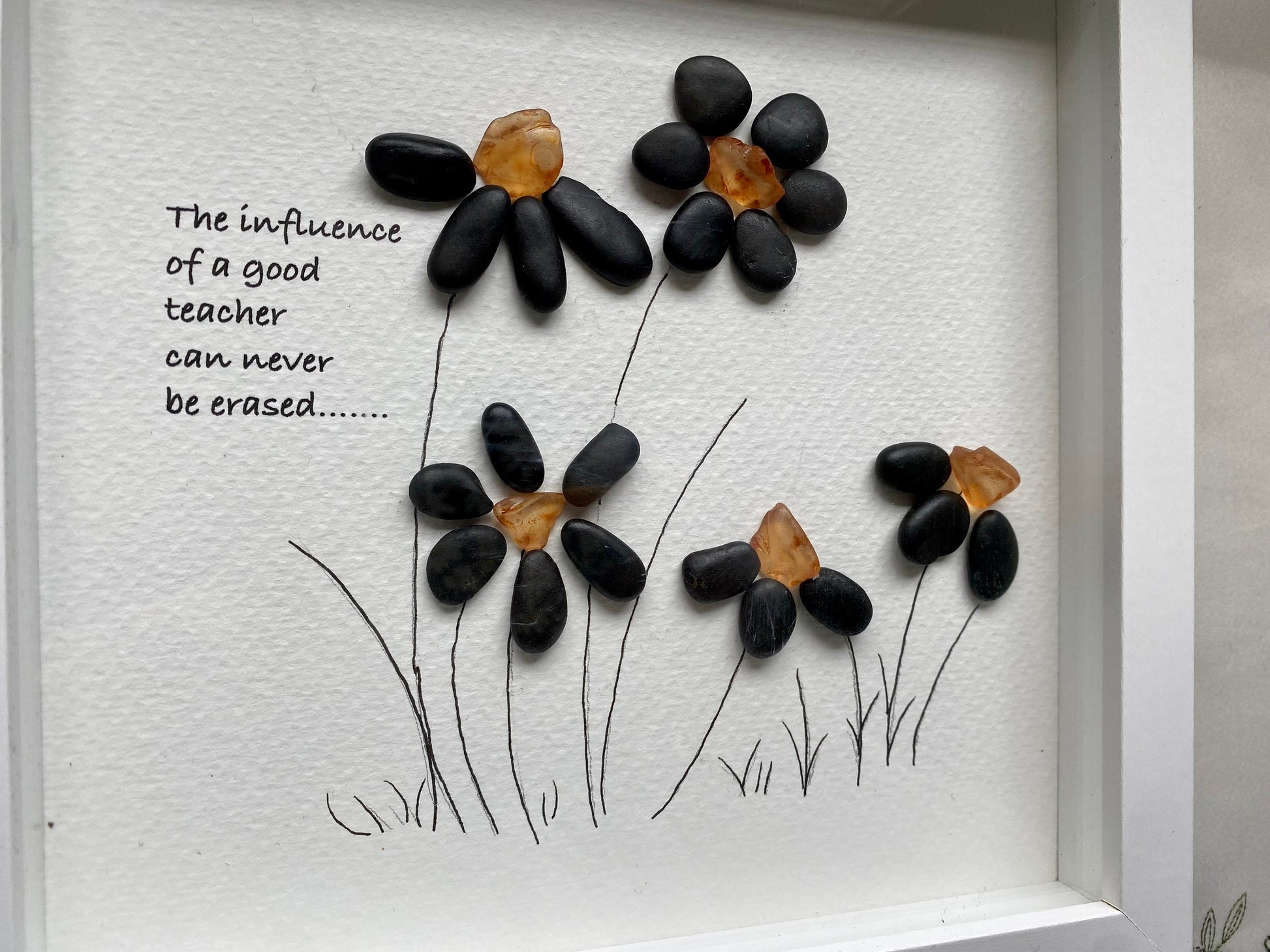 Sea Glass Pebble Art, Pebble Art Flower, Gift for Teacher, Friendship Gift, Seaglass Picture, Teacher Gift