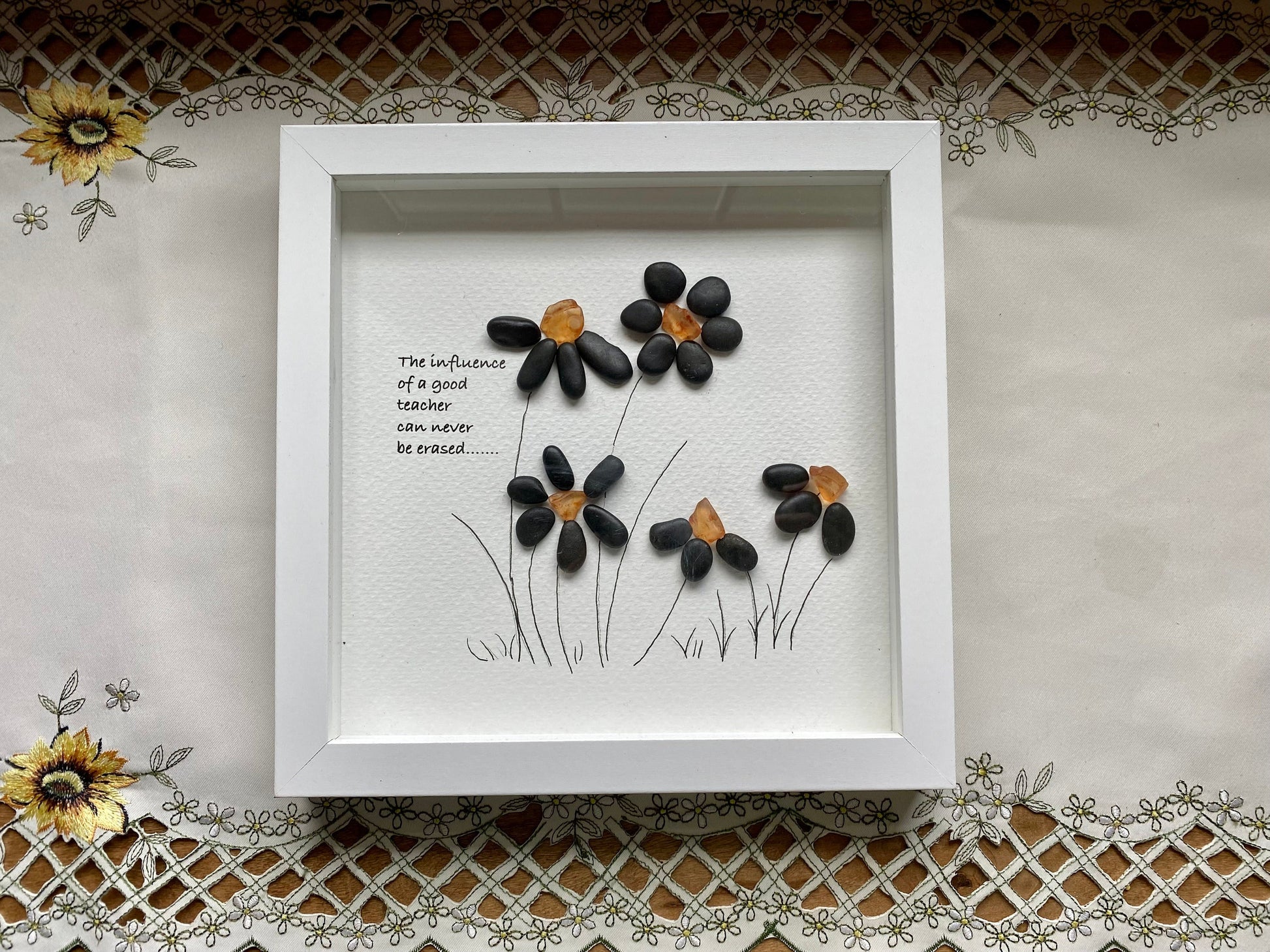 Sea Glass Pebble Art, Pebble Art Flower, Gift for Teacher, Friendship Gift, Seaglass Picture, Teacher Gift