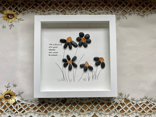 Sea Glass Pebble Art, Pebble Art Flower, Gift for Teacher, Friendship Gift, Seaglass Picture, Teacher Gift