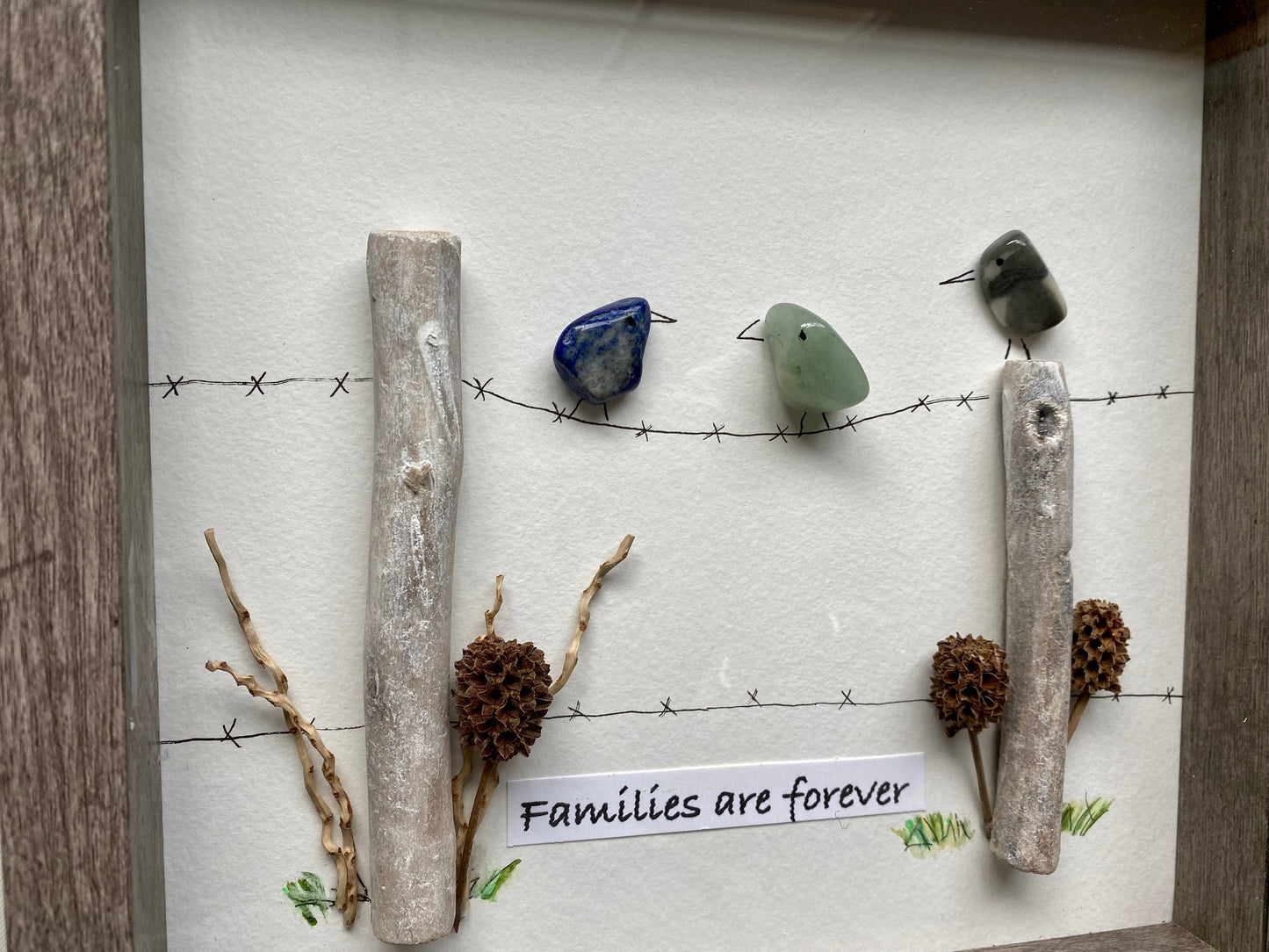 Sea Glass Pebble Art, Pebble Art Birds, Gift for Her, Friendship Gift, Seaglass Picture, Families Are Forever