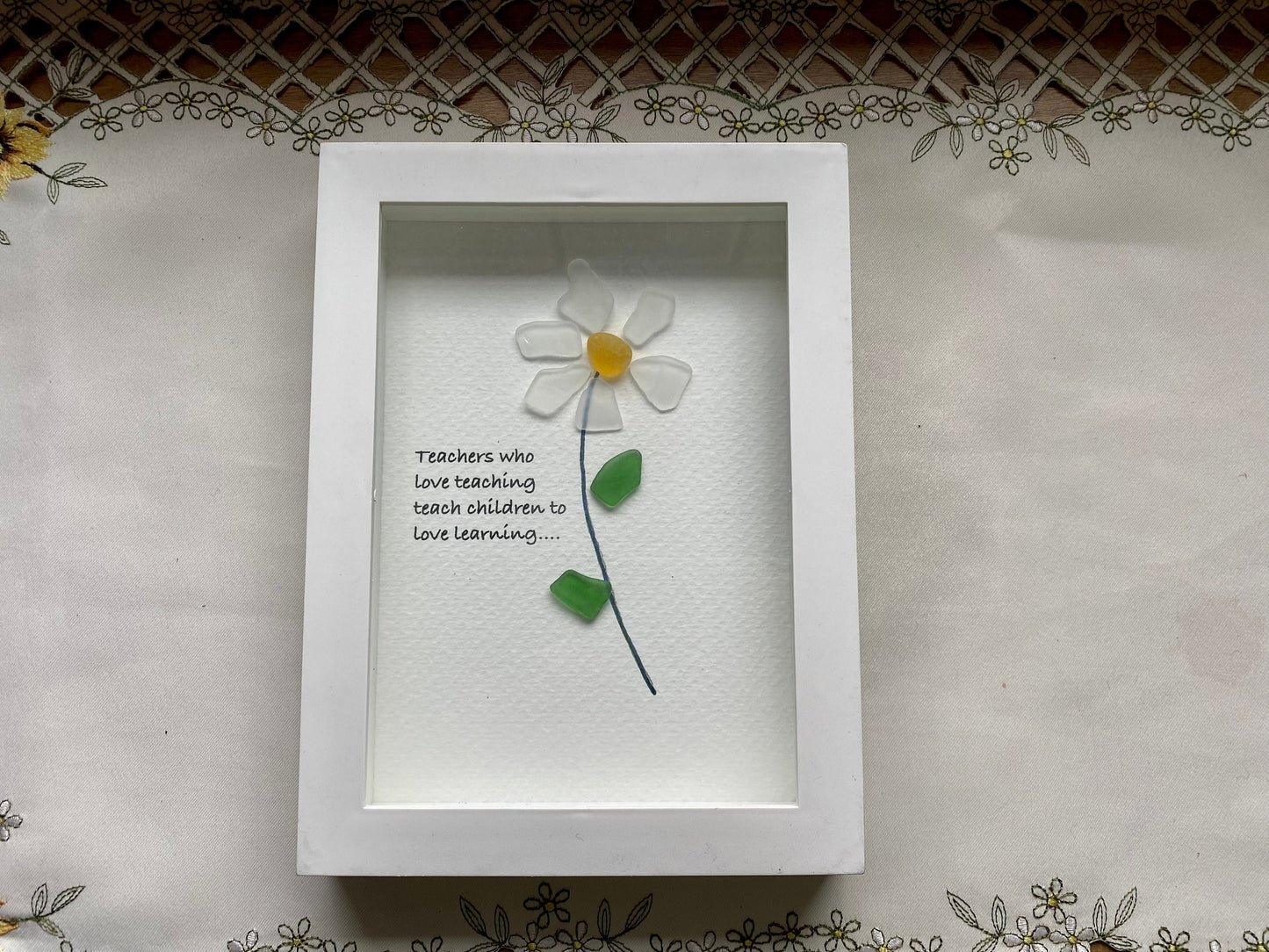 Sea Glass Pebble Art, Pebble Art Flower, Gift for Teacher, Friendship Gift, Seaglass Picture, Teacher Gift