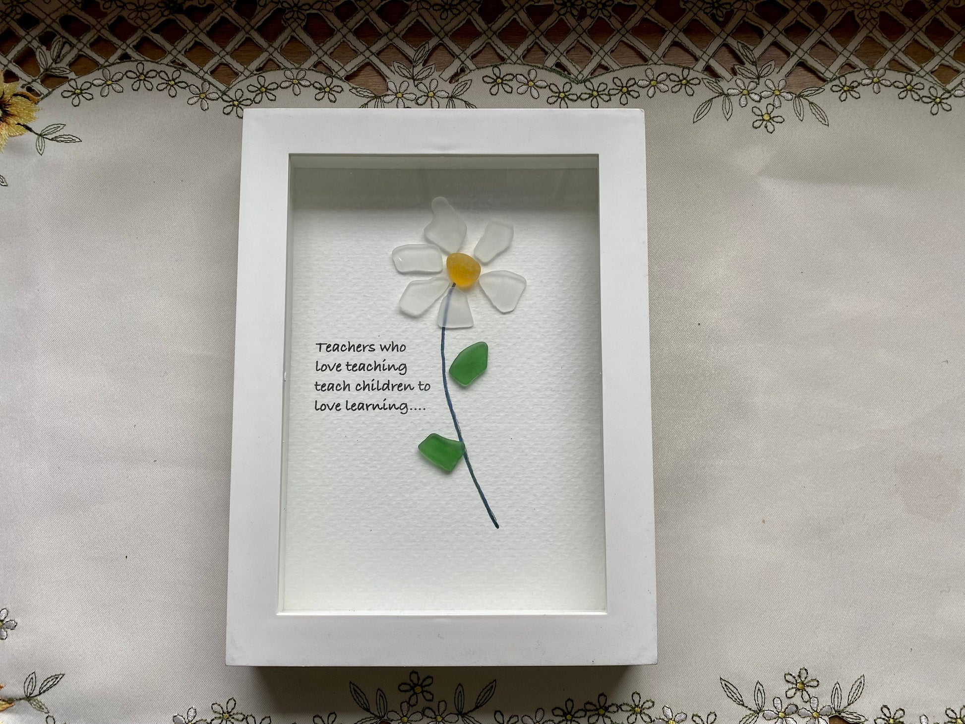 Sea Glass Pebble Art, Pebble Art Flower, Gift for Teacher, Friendship Gift, Seaglass Picture, Teacher Gift