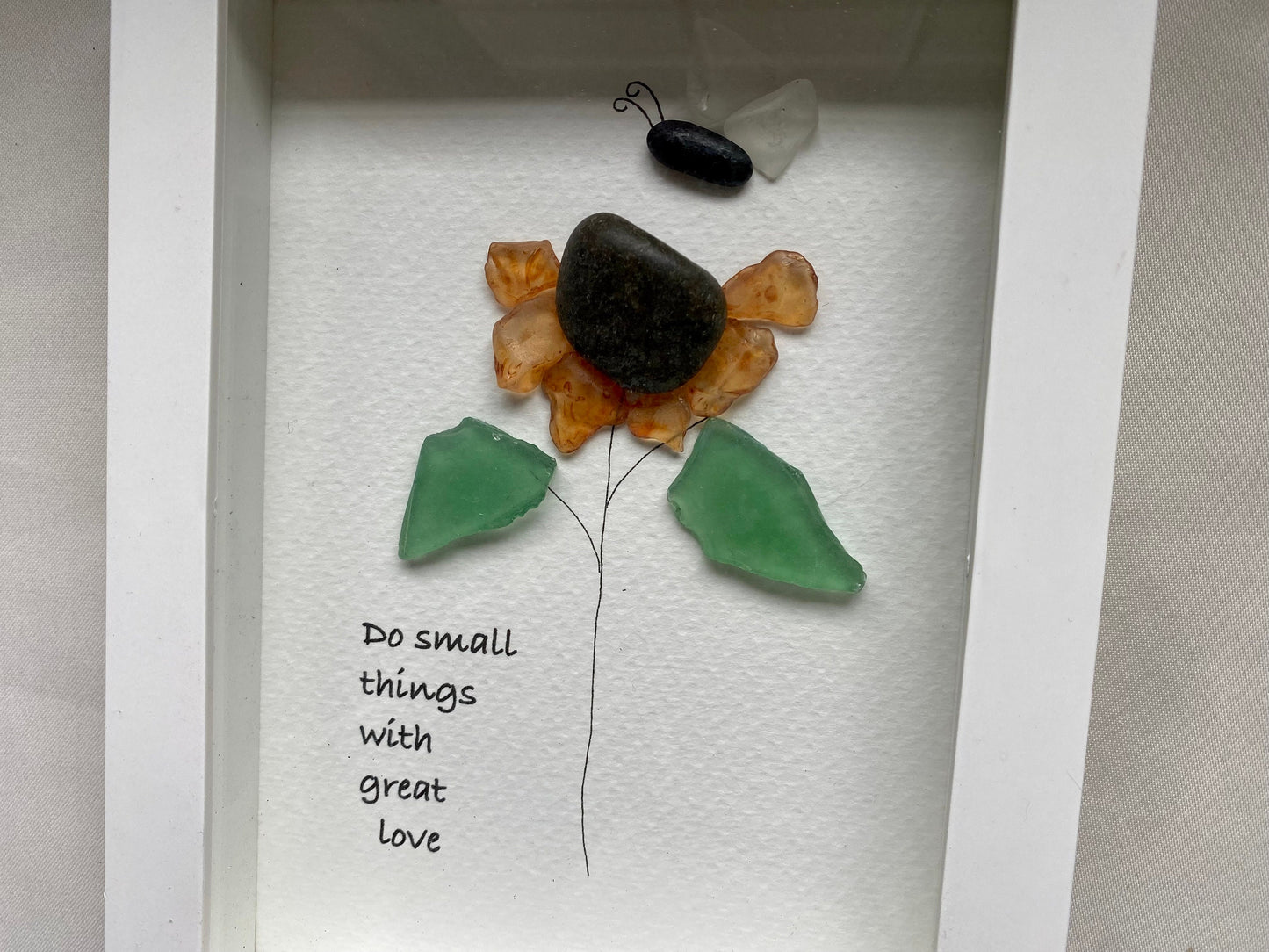 Sea Glass Pebble Art, Pebble Art Flowers, Gift for Her, Friendship Gift, Seaglass Picture, Do Small Things With Great Love