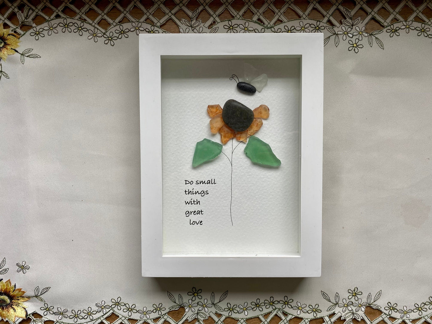 Sea Glass Pebble Art, Pebble Art Flowers, Gift for Her, Friendship Gift, Seaglass Picture, Do Small Things With Great Love