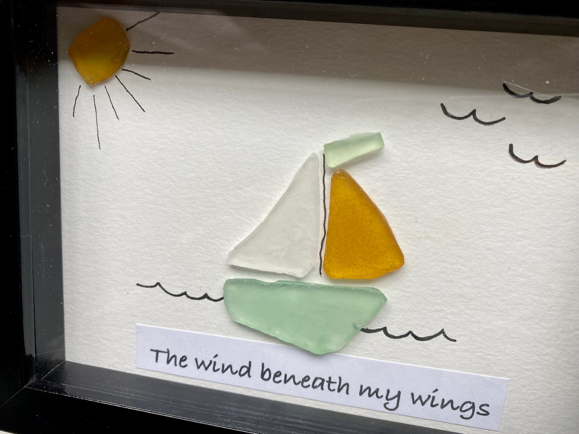 Sea Glass Pebble Art, Pebble Art Sailboat, Gift for Her, Friendship Gift, Seaglass Picture, Coastal Decor
