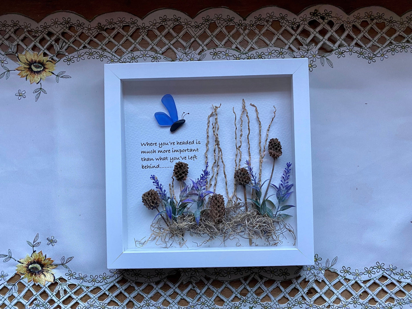 Sea Glass Pebble Art, Pebble Art Nature, Gift for Girl Friend, Friendship Gift, Seaglass Picture, Moving Forward