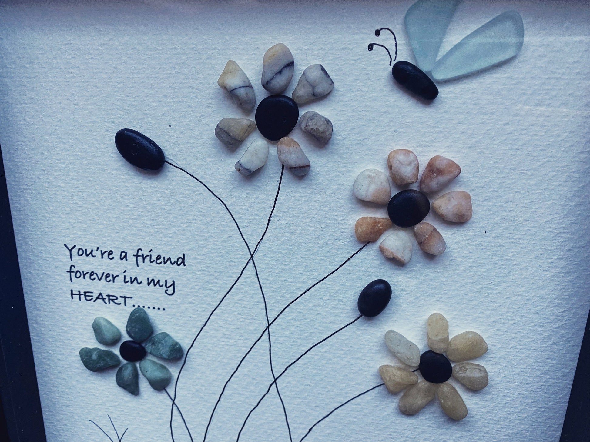 Sea Glass Pebble Art, Pebble Art Flowers, Gift for Her, Friendship Gift, Seaglass Picture, Best Friend Gift