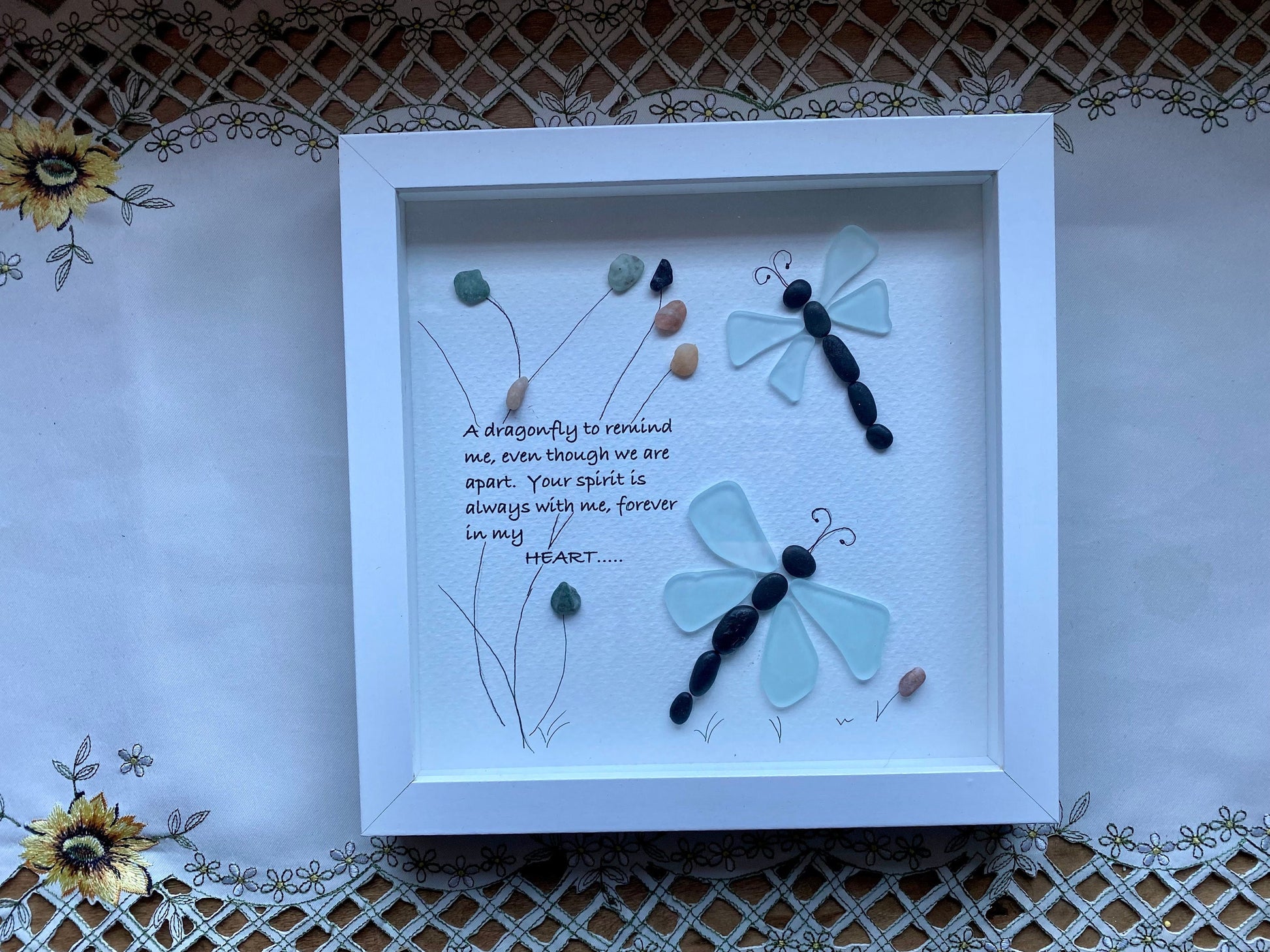 Sea Glass Pebble Art, Pebble Art Nature, Gift for Girl Friend, Friendship Gift, Seaglass Picture, True Friendship
