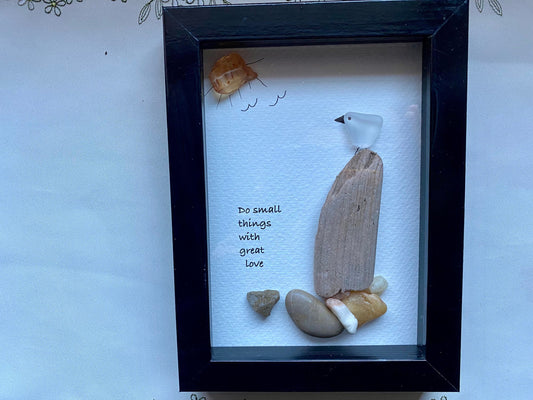 Sea Glass Pebble Art, Pebble Art Birds, Gift for Her, Friendship Gift, Seaglass Picture, Do Small Things With Great Love