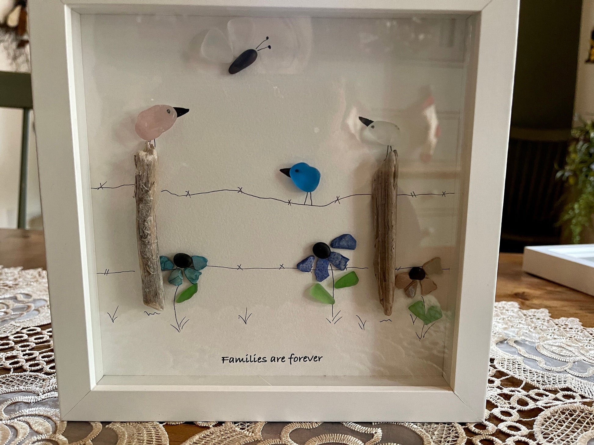 Sea Glass Pebble Art, Pebble Art Flowers, Gift for Her, Thank You Gift, Seaglass Picture, Gratitude