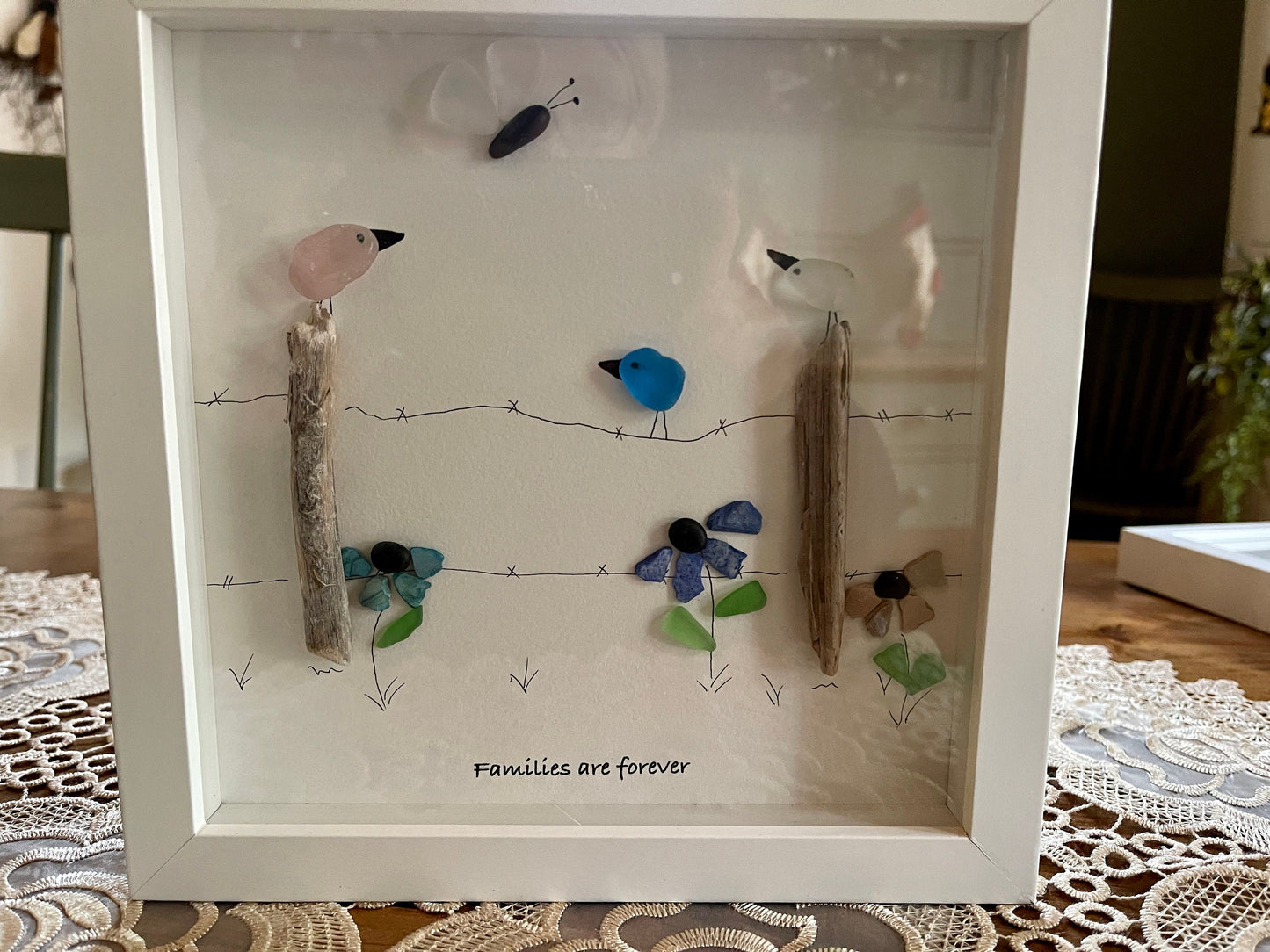 Sea Glass Pebble Art, Pebble Art Flowers, Gift for Her, Thank You Gift, Seaglass Picture, Gratitude