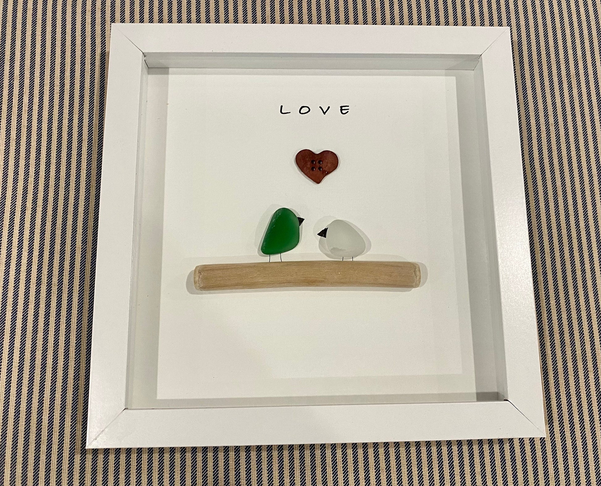 Sea Glass Pebble Art, Pebble Art Love Birds, Gift for Her, Valentines Day Gift, Seaglass Picture, Love