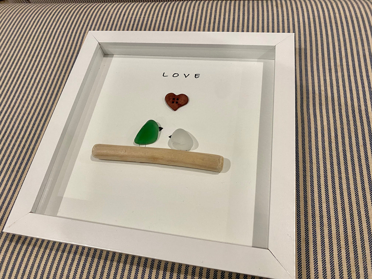 Sea Glass Pebble Art, Pebble Art Love Birds, Gift for Her, Valentines Day Gift, Seaglass Picture, Love