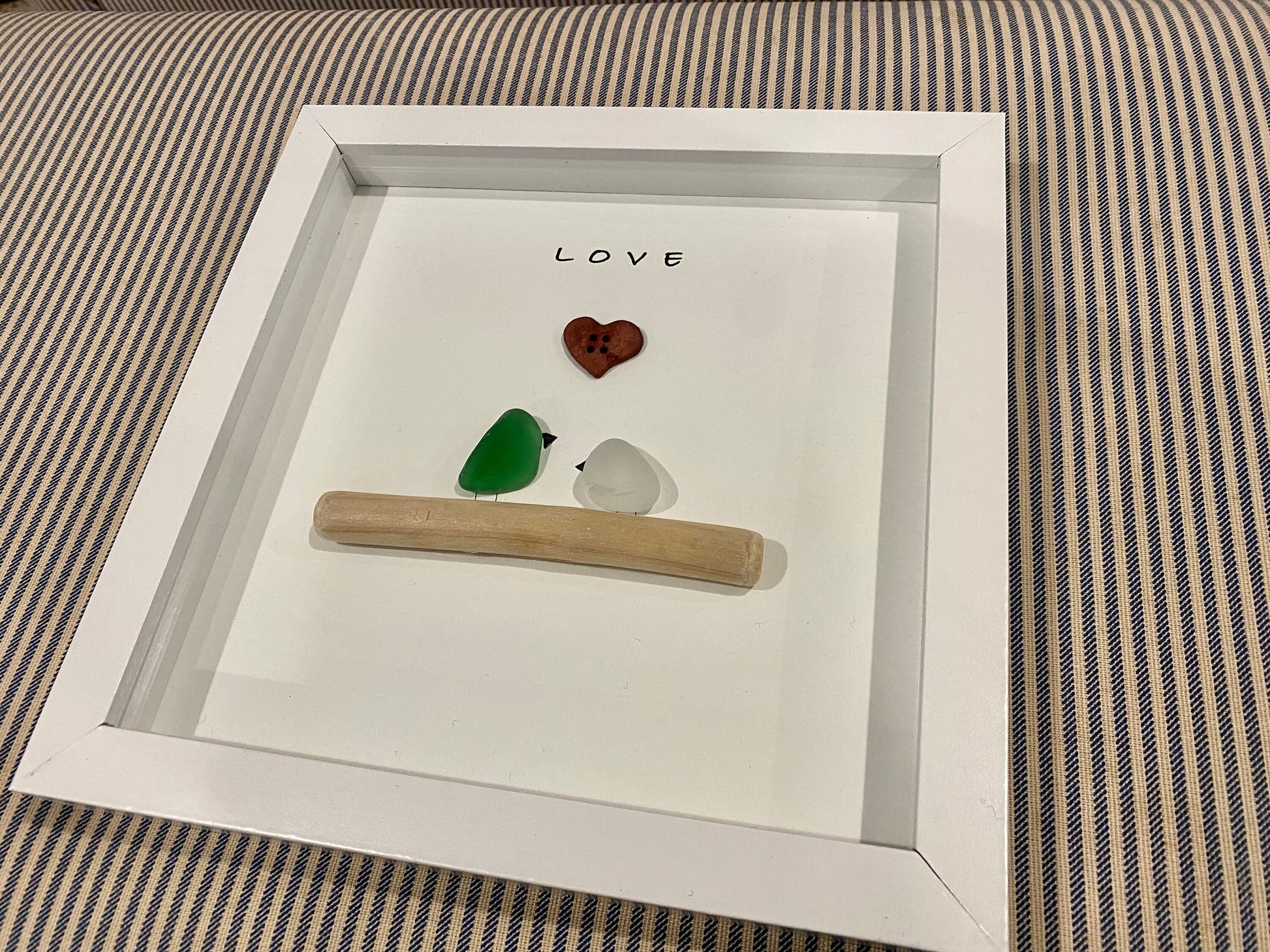 Sea Glass Pebble Art, Pebble Art Love Birds, Gift for Her, Valentines Day Gift, Seaglass Picture, Love