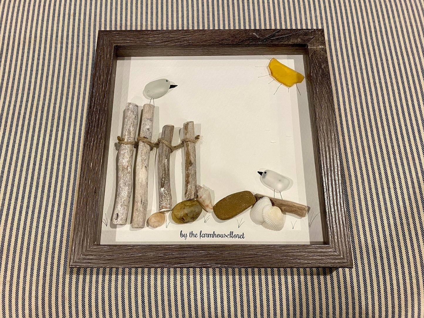 Sea Glass Pebble Art, Pebble Art Seagulls, Gift for Her, Seaglass Picture, Coastal Artwork