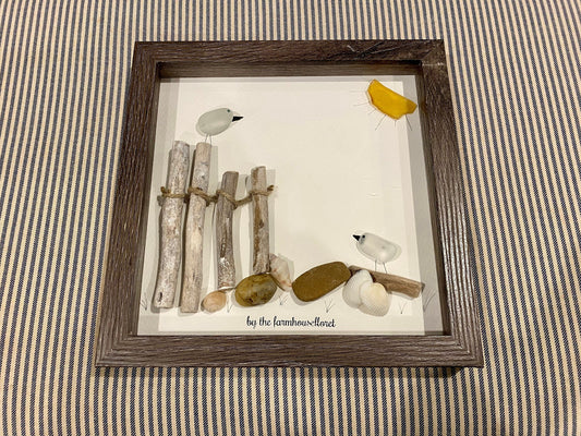 Sea Glass Pebble Art, Pebble Art Seagulls, Gift for Her, Seaglass Picture, Coastal Artwork