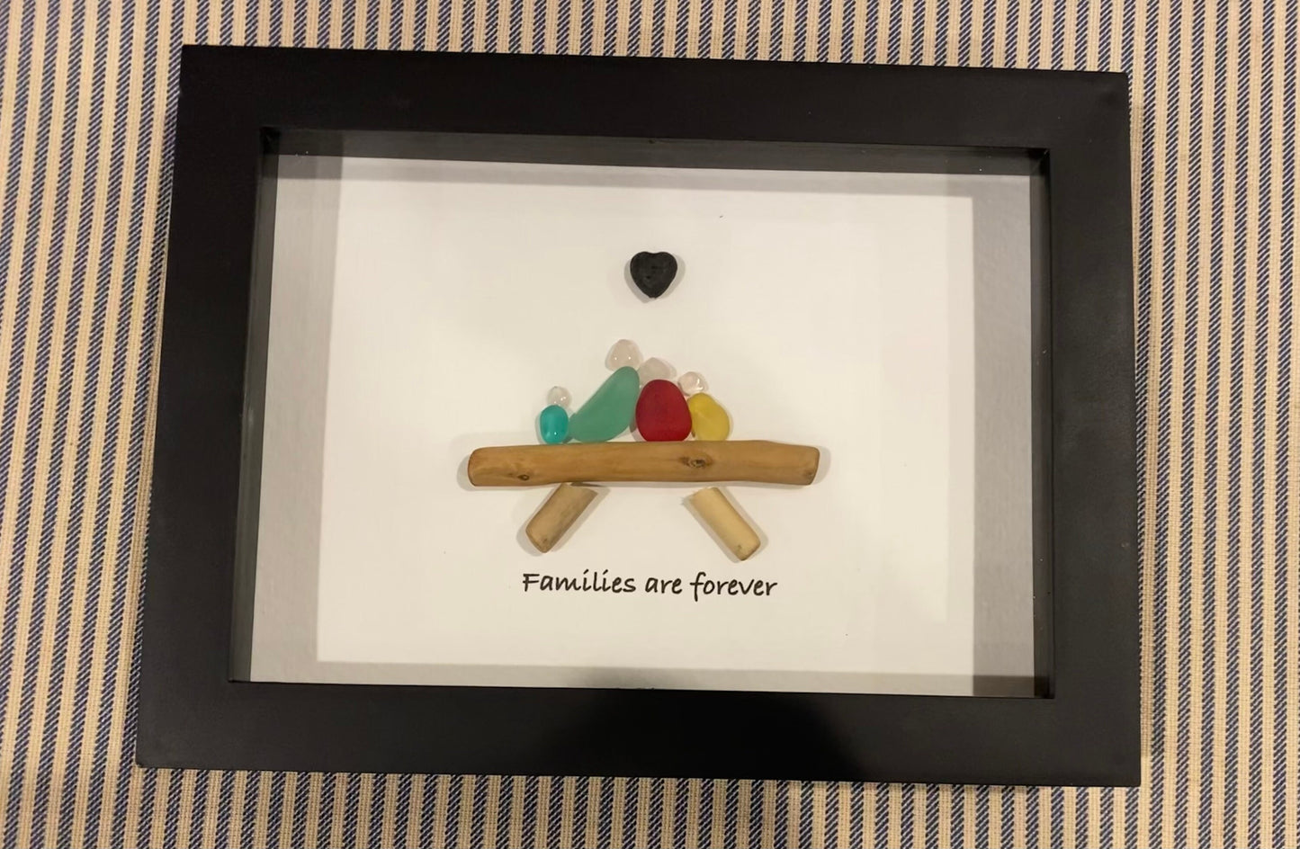 Sea Glass Pebble Art, Pebble Art Family of Four, Gift for Her, Family Gift, Seaglass Picture, Family is Forever