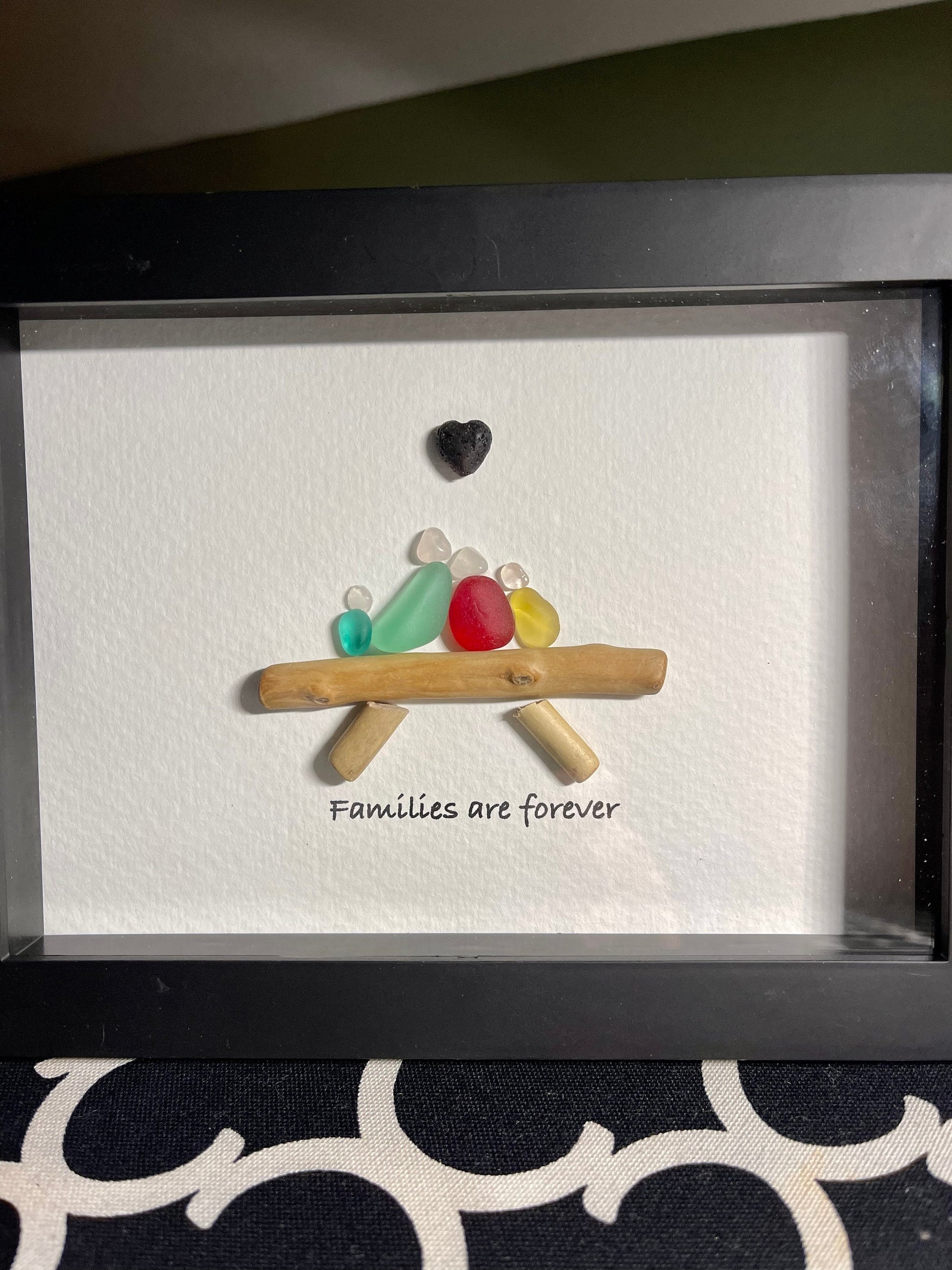 Sea Glass Pebble Art, Pebble Art Family of Four, Gift for Her, Family Gift, Seaglass Picture, Family is Forever